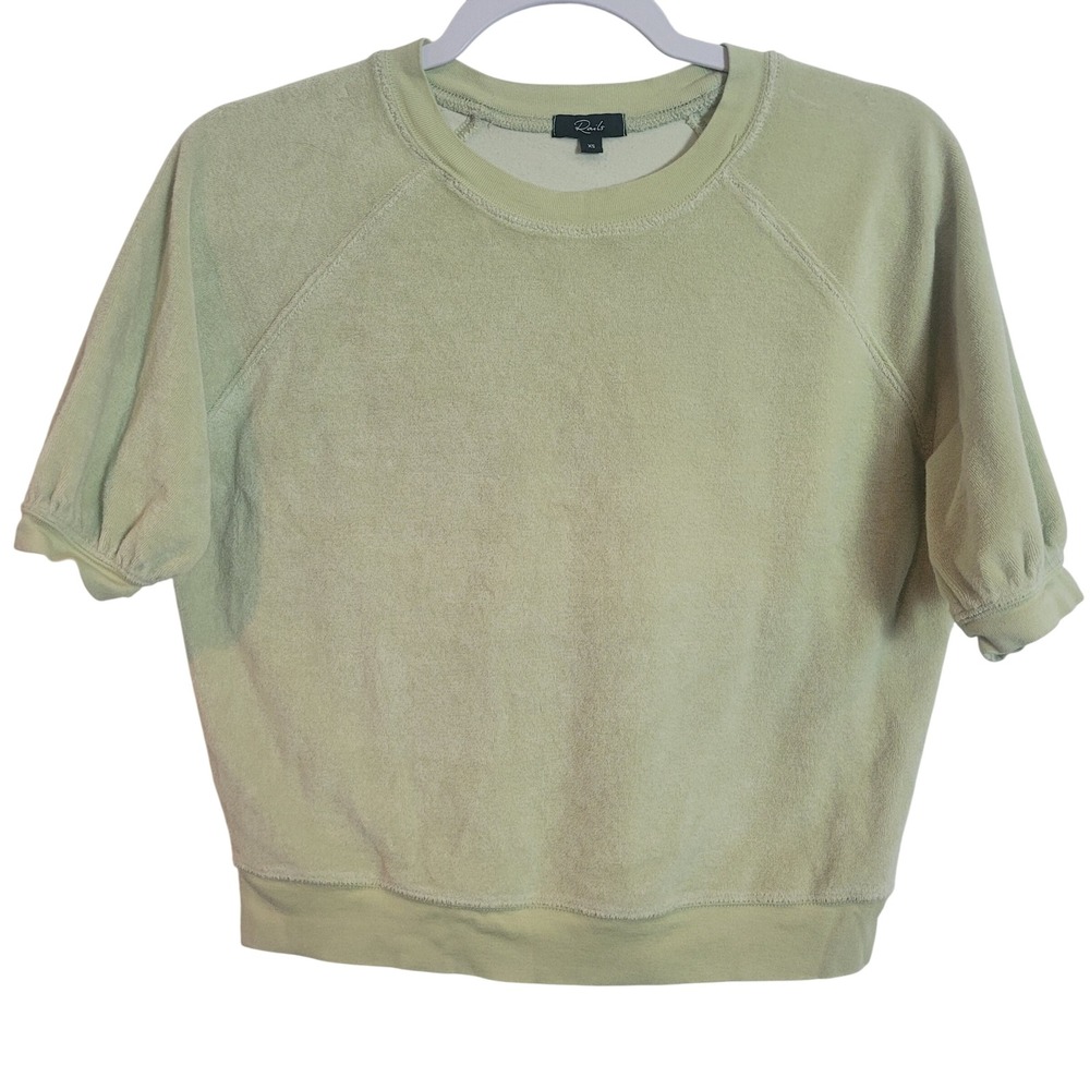 Rails Lia Womens Green Terry Cloth Short Sleeve Raglan Sweatshirt Size XS Beach